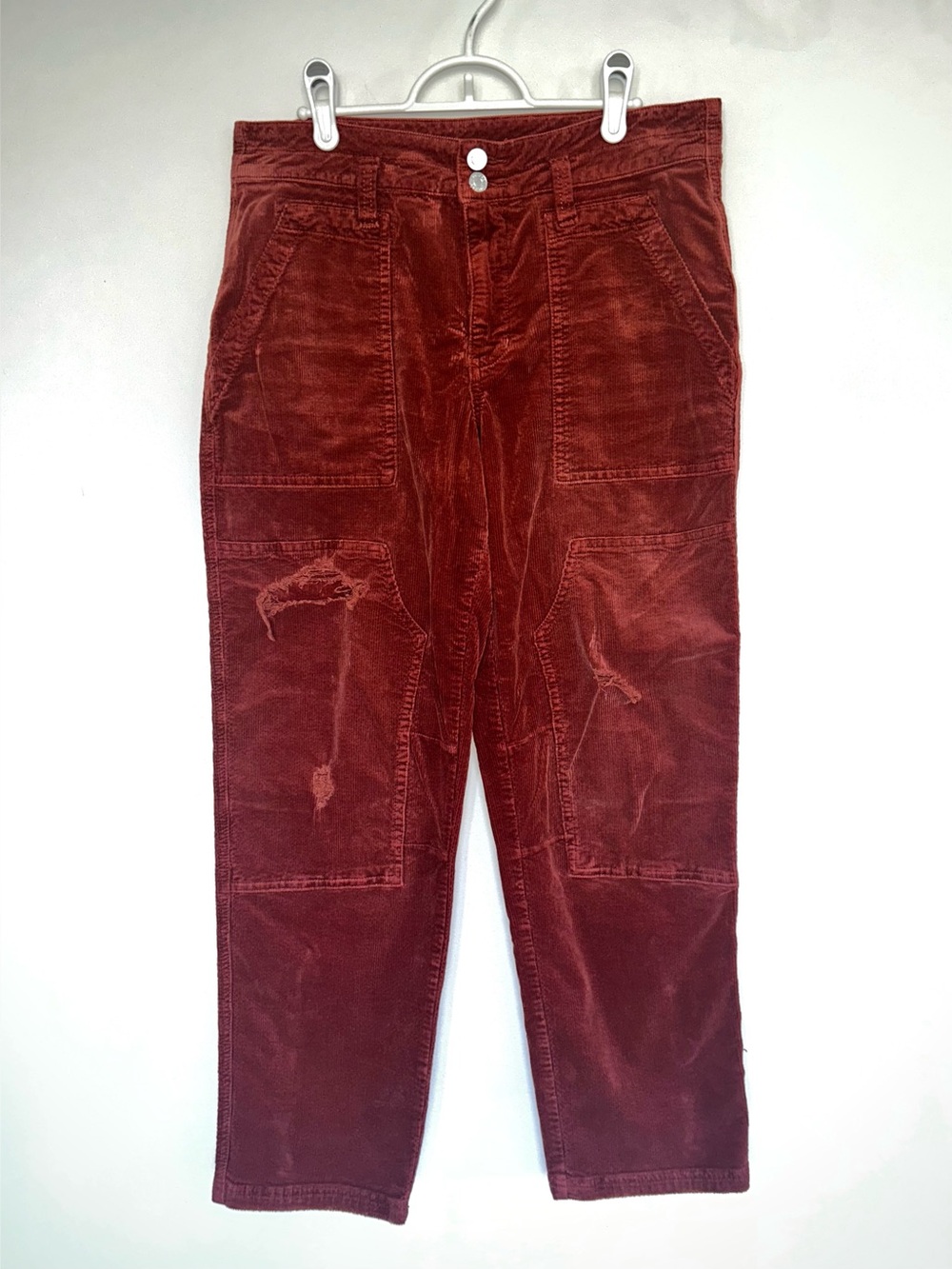 Anthropologie Pilcro The Wanderer Distressed Corduroy Utility Pants Rust Size 29